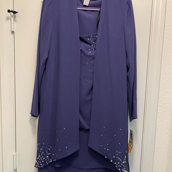 After Dark 3 Pc. Long Gown Set Purple with Beading Size 12 NWT - Picture 7 of 14